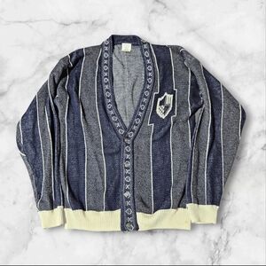 Vintage Generra Sport Cardigan Sweater Button Up Mens Size L Blue Geometric 90s